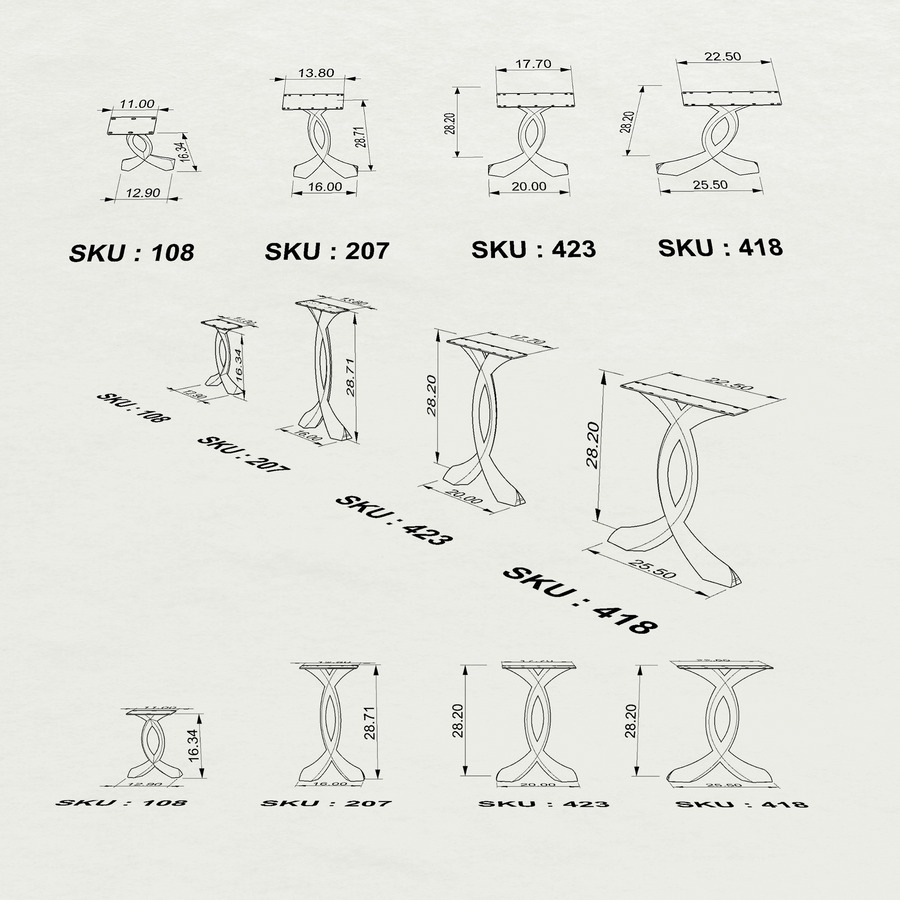 Chân Bàn Console 28H 16W Chân Bàn Bằng Kim Loại 207 Curva